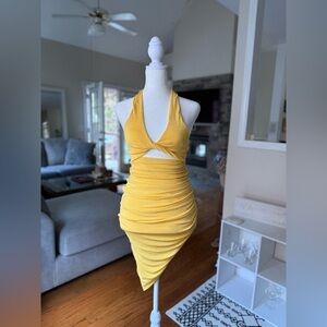 Oh Polly Yellow Asymmetrical Halter Dress